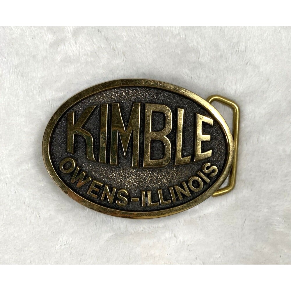 Vintage Kimble Owen’s-Illinois Solid Brass Belt Buckle BTS USA Made Retro